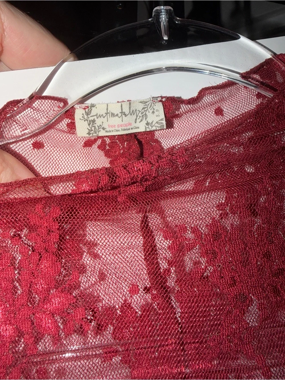 INTIMATE FREE PEOPLE Burgundy Floral Mesh Mock Neck Layering Top, Size Smal